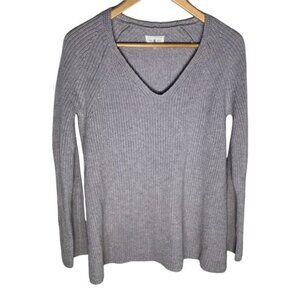 LOFT Lou & Grey Gray Ribbed Knit Sweater | V-Neck Long Sleeve Women’s Small